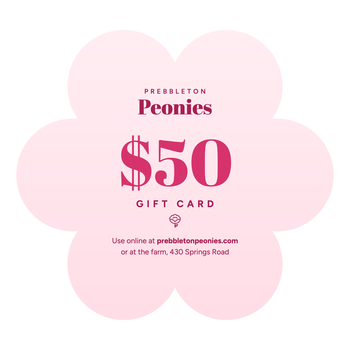 $50 Prebbleton Peonies gift card